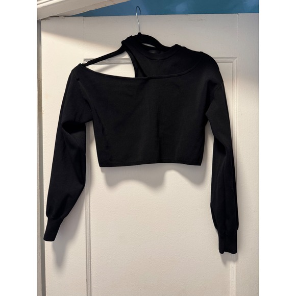 Michael Costello X Revolve Tops - Michael Costello x REVOLVE Black Asymmetrical Cutout Crop Top Sweater XS